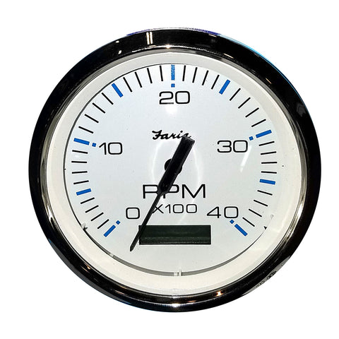 Faria Chesapeake White SS 4" Tachometer w/Hourmeter (4000 RPM) (Diesel) (Mech. Takeoff  Var. Ratio Alt) [33834]