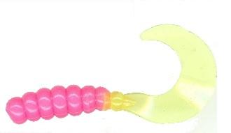 Slider Crazy Tail Grub 2" 15ct Hot Pink Chartreuse