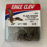 Eagle Claw Plain Shank hook Size 8- 100ct